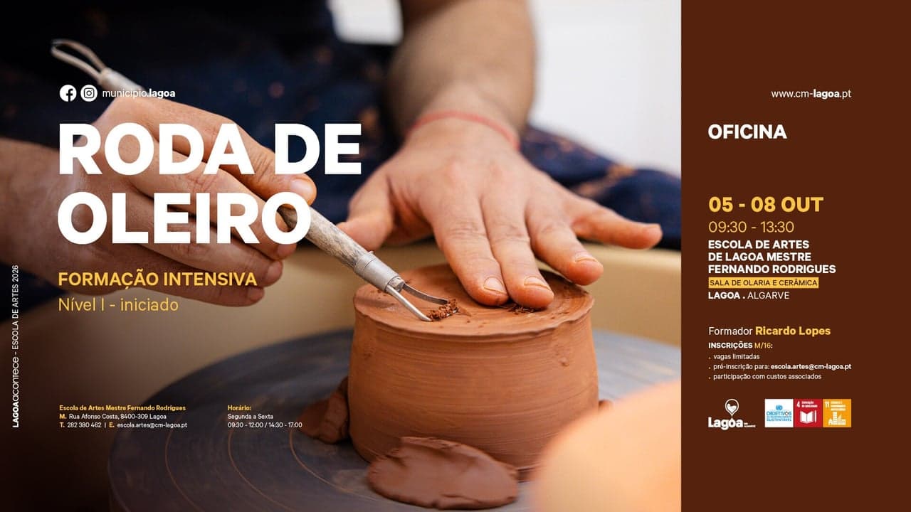 Imagem da notícia: Oficina de roda de oleiro na Escola de Artes de Lagoa